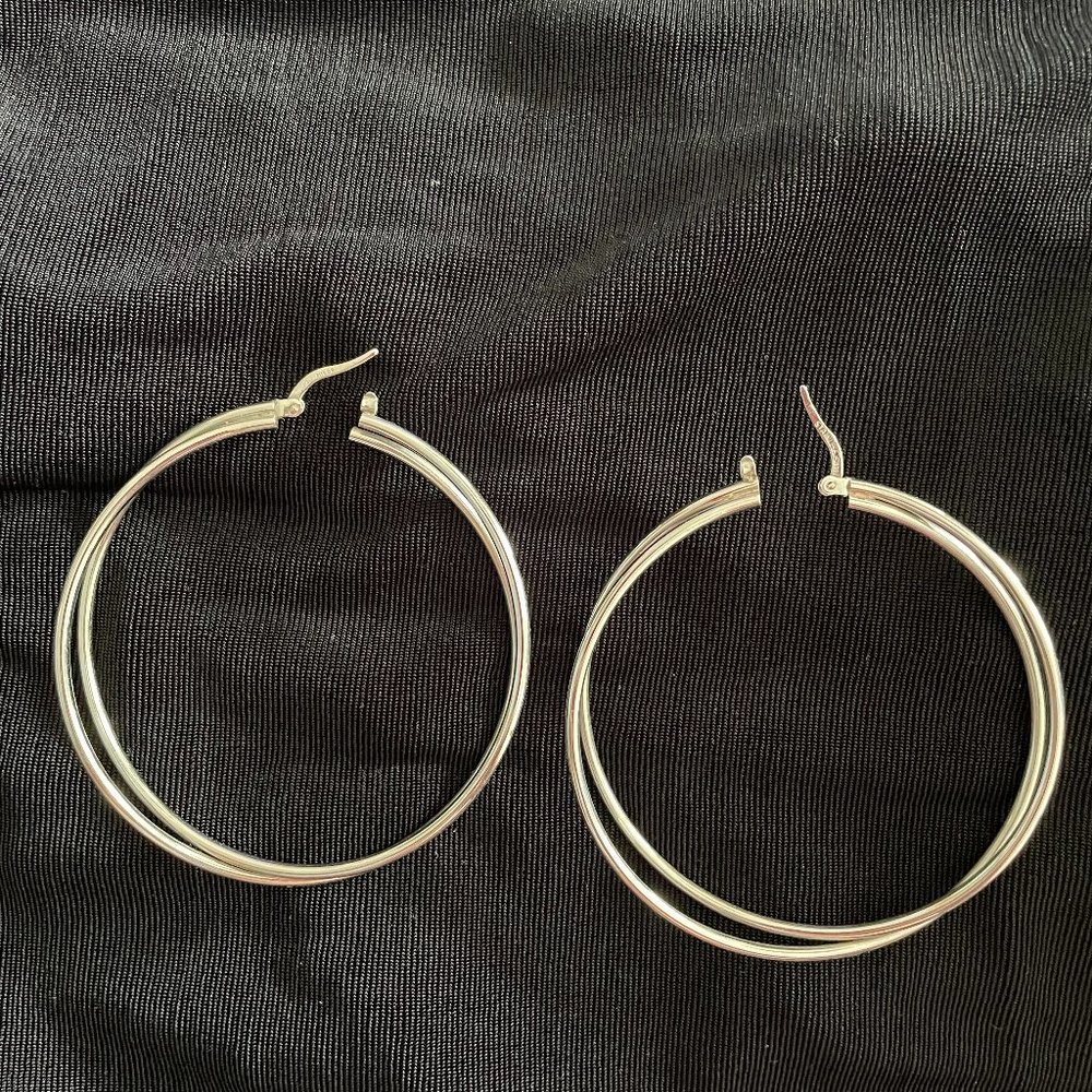 Large double stainless steel silver hoops